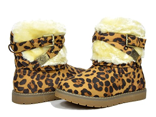 Dream Pairs KAILEY Girls Winter Fully Fur Lining Kids Snow Boots Leopard  Size