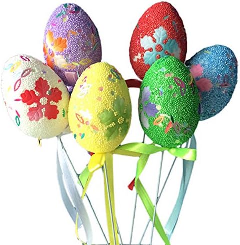 Happy Spring Easter Egg Artware Iron Wire Inserted Egg with Flower Decorative Pattern, 6 Small Eggs/Package