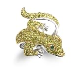 Sterling Silver Created Emerald & Peridot Green Gecko Ring by Cheline