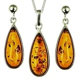 Silver Large Amber Teardrop Collection