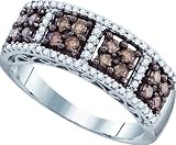 10k White Gold Ring Band 0.59 ct Rich Chocolate Diamond in Squares Outlined w/ White Great Color Scheme Very Good Clarity