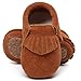 HONGTEYA Leather Baby Moccasins Hard Soled Tassel Crib Toddler Shoes for Boys and Girls (0-6 Months/4.33inch, Suede Dark Brown)