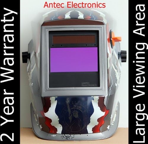 Antec Electronics AH4-330-219G Solar Power Auto Darkening Welding Helmet American Style with AF330 Large Viewing Size 3.78"X2.07" Variable Shade 4/9-13 with Bag and Extra lens covers Good for Arc Tig Mig Plasma CSA / ANSI Certified By Colts Lab