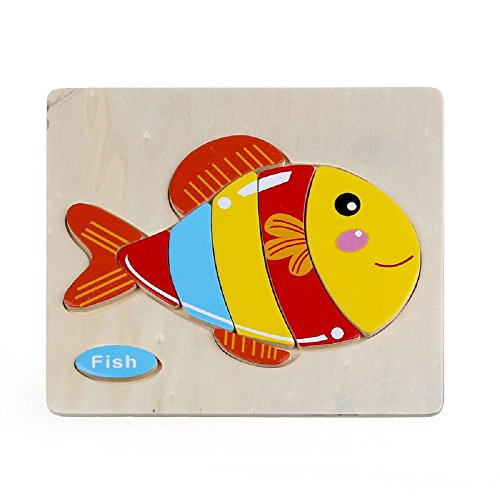 LandFox Toy,Baby Kids Wooden Cute Fish Puzzle Training Toy