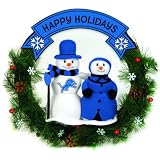 20" NFL Detroit Lions "Happy Holidays" Snowman Couple Christmas Berry Wreath