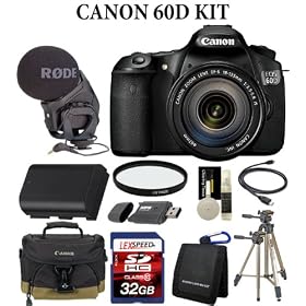 Canon EOS 60D 18MP CMOS Digital SLR Body w/ Canon EF-S 18-135mm f/3.5-5.6 IS Lens + Canon Bag + Rode Stereo VideoMic Pro +32GB + Spare Battery + 67mm Essential Pro DHD UV Filter + Heavy Duty Tripod
