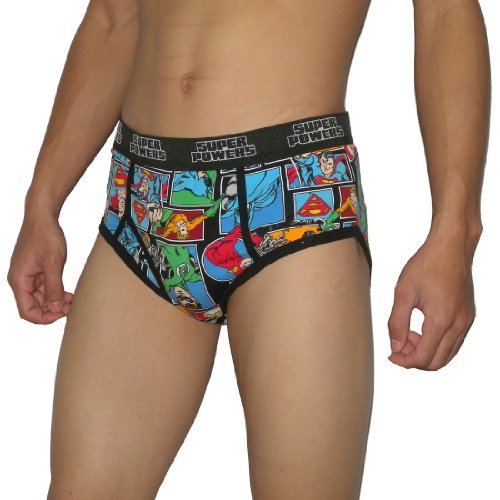  Mens Super Powers (Superman, Green Lantern, Aquaman) Finest Open Fly Boxer Shorts / Underwear Briefs - Black
