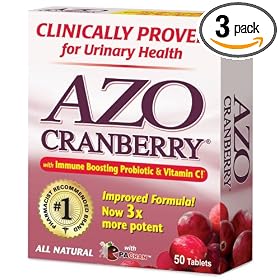 AZO All Natural Concentrated Cranberry Tablets, 50-Count Boxes (Pack of 3)