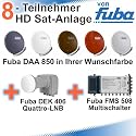 Fuba DAA 850 HD Sat Anlage - 8 Teilnehmer (FMS 508) - Sat Anlage bestehend aus Fuba DAA 850 in Ihrer Wunschfarbe + Fuba DEK 406 Quattro LNB + Fuba FMS 508