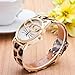 NYKKOLA Platinum Plated Cat Glasses Analog Quartz Watch, Leopard PU Leather Strap Gold Tone