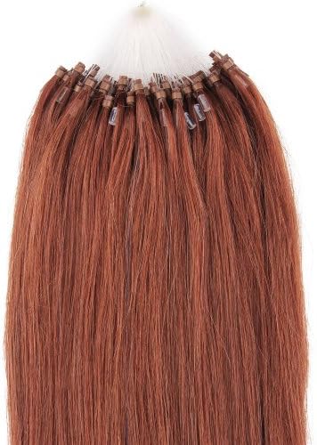 100 Strands Silky Straight Loop Micro Remy Human Hair Extensions - 20 Inch (30# Medium Auburn)
