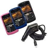 Black, Pink, Dark Blue Silicone Skin Cover Case with Car Charger for Blackberry Curve 8350i