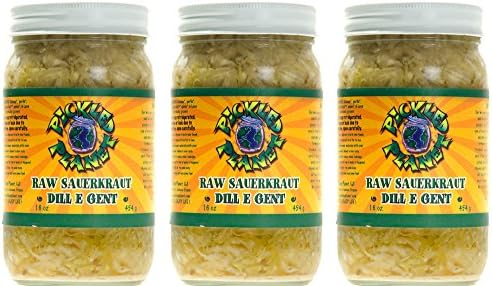 Organic Raw Sauerkraut, "Dill E Gent" Variety, 16 Oz Glass Jar, 3-pack