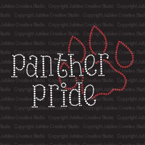 Panther Pride Paw Print Mascot Sparkly Clear Grey Iron-on Rhinestone Glass Crystal T-Shirt Transfer by JCS Rhinestones