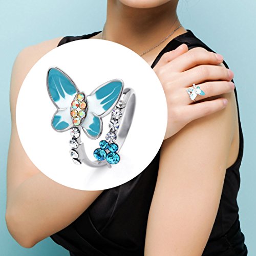 Neoglory Jewelry Fashion Enamel Butterfly Freesize Rings with Colorful Rhinestone 2 Colors
