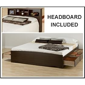 King Size Storage Bed with Bookcase Headboard - Espresso