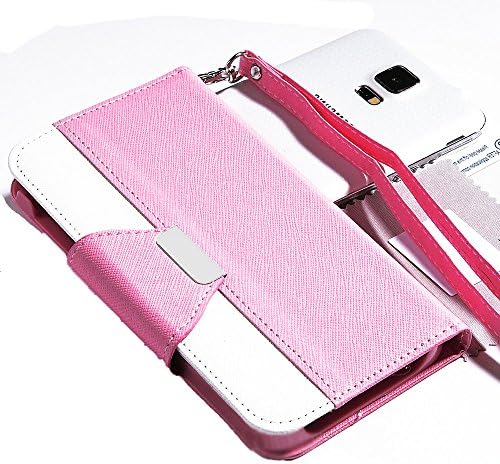 myLife Bubble Gum Pink and White - Cheveron Design - Koskin Faux Leather (Card, Cash and ID Holder + Magnetic Detachable Closing + Hand Strap) Slim Wallet for NEW Galaxy S5 (5G) Smartphone by Samsung (External Rugged Synthetic Leather With Magnetic Clip + Internal Secure Snap In Hard Rubberized Bumper Holder)