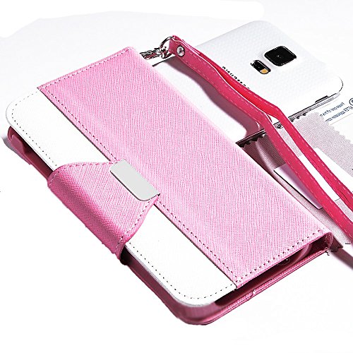 myLife Bubble Gum Pink and White - Cheveron Design - Koskin Faux Leather (Card, Cash and ID Holder + Magnetic Detachable Closing + Hand Strap) Slim Wallet for NEW Galaxy S5 (5G) Smartphone by Samsung (External Rugged Synthetic Leather With Magnetic Clip + Internal Secure Snap In Hard Rubberized Bumper Holder)