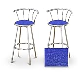2 Blue Textured Glitter Fabric Specialty / Custom Chrome Barstools with Bac ....
