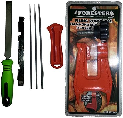 Premium Chainsaw Sharpening Kit Fits All Models with Locking File Handle Including Stump Vise 7 Piece Bundle