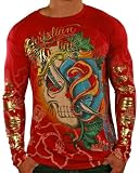 CHRISTIAN AUDIGIER Ed Hardy Skull Dagger Mens Platinum Shirt