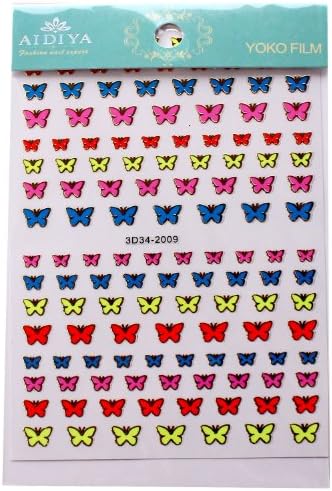 New !! WS Decal Fasion Nail Art metal Sticker Colorful Butterfly Easy and Fun