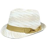 Fedora Stetson Women Ladies Hat Small Medium FD-180 Khaki Ribbon Bow Patterned