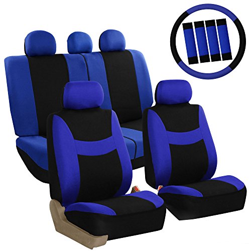 FH GROUP FH-FB030115-COMBO FH GROUP FH Group Light & Breezy Blue/Black Cloth Seat Cover Set Airbag & Split Ready- Fit Most Car, Truck, Suv, or Van