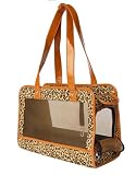 Big Save doggie carrier purses-Cheetah-Print Pet Carrier w/ Faux Leather Trim - Beige Trim