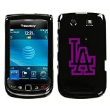 BLACKBERRY TORCH 9800 PURPLE LA DODGERS LOGO OUTLINE ON A BLACK HARD CASE COVER