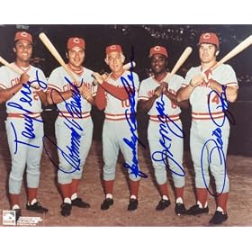 Tony Perez, Joe Morgan, Johnny Bench, Pete Rose and Sparky Anderson Cincinnati Reds Autographed 8x10 Photograph