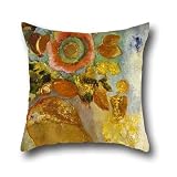 The Oil Painting Odilon Redon - Two Young Girls Among Flowers Throw Pillow Case Of ,18 X 18 Inches / 45 By 45 Cm Decoration,gift For Living Room,kitchen,home,festival,girls,floor (double Sides)