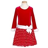 Toddler Girls Cute Boutique Red Fur Trim Bow Christmas Dress 2T