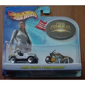 Hot Wheels Tom Raider Lara Croft 2 Car Set Jeep Scorchin' Scooter by