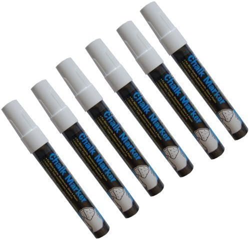 6 x Neon Fluorescent White Erasable Liquid Chalk Blackboard Glass Windows Marker Pens by Colourfull Arts
