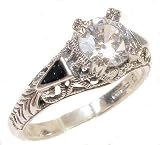 Sterling Art Deco Cubic Zirconia and Enamel Ring