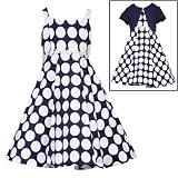 Rare Editions Girls PLUS Size 2-Piece NAVY-BLUE WHITE DAISY POLKA-DOT Special Occasion Wedding Flower Girl Easter Party Dress & Jacket Set