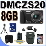 Panasonic Lumix DMC-ZS20 14.1 MP Digital Camera with 16x Wide Angle Optical Image Stabilized Zoom and Built-In GPS Function (Black) Accessory Saver 8GB Bundle