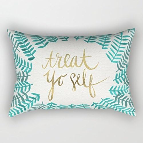 LOU5KB Treat Yo Self Gold Turquoise Canvas Rectangle Decorative Throw Pillow Case Cushion Cover 12"*20"