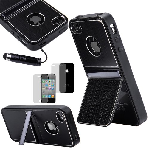 Black Aluminum TPU Hard Case Cover with Chrome Stand For AT and T VERIZON SPRINT iPhone 4 4G 4S and Screen Protectors and Stylus Black Aluminum TPU Hard Case Cover with Chrome Stand For AT and T VERIZON SPRINT iPhone 4 4G 4S and Screen Protectors and Stylus
