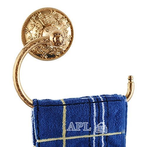 Towel hook, Solid Brass Towel Ring Exquisite Carved Bathroom AccessoriesTitanium Gold APL-6311