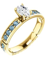 10K Yellow Gold Oval Cut White and Blue Diamond Ring -- LIFETIME WARRANTY