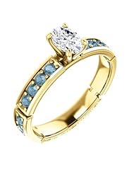 14K Yellow Gold Oval Cut White and Blue Diamond Ring -- LIFETIME WARRANTY