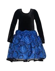 Girls Round Neck Organza/Polyester/Satin/Velvet Long Sleeves Dropped   Waistline Glittering  Dress