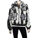 United Face Womens Faux Fur Hooded Leather Patch Bomber Jacket