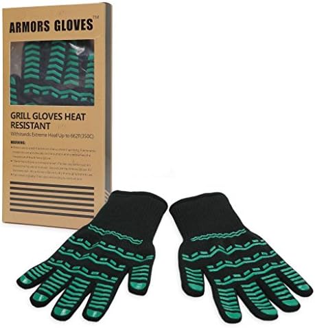 Armors Kevlar Heat Resistant Grill Gloves with Extra long Cuff,Single Glove,Green Stripe