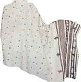 Embroidered Shawl Scarf Wrap Dress in Tribal Design in White with Thread Work 80 x 40 (ktds453)