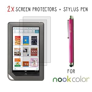 2x caseen GLARESHATTER Anti-Glare Screen Protector for Barnes & Noble Nook Tablet, Nook Color + caseen Stylus Pen (Pink)