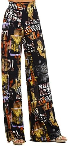 375 Tribal print, knit palazzo pants with a high fold-over waist and a wide leg M