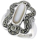 Sterling Silver Oxidized Ring, w/ 12 x 5 Oval-shaped Mother of Pearl, 7/8